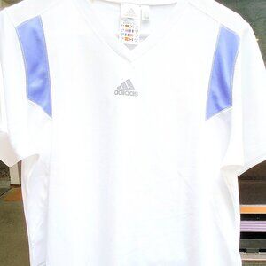 NEW Women Top Short Sleeve Lt weight athletic Adidas White,Blue DISCOUNT SHIP
